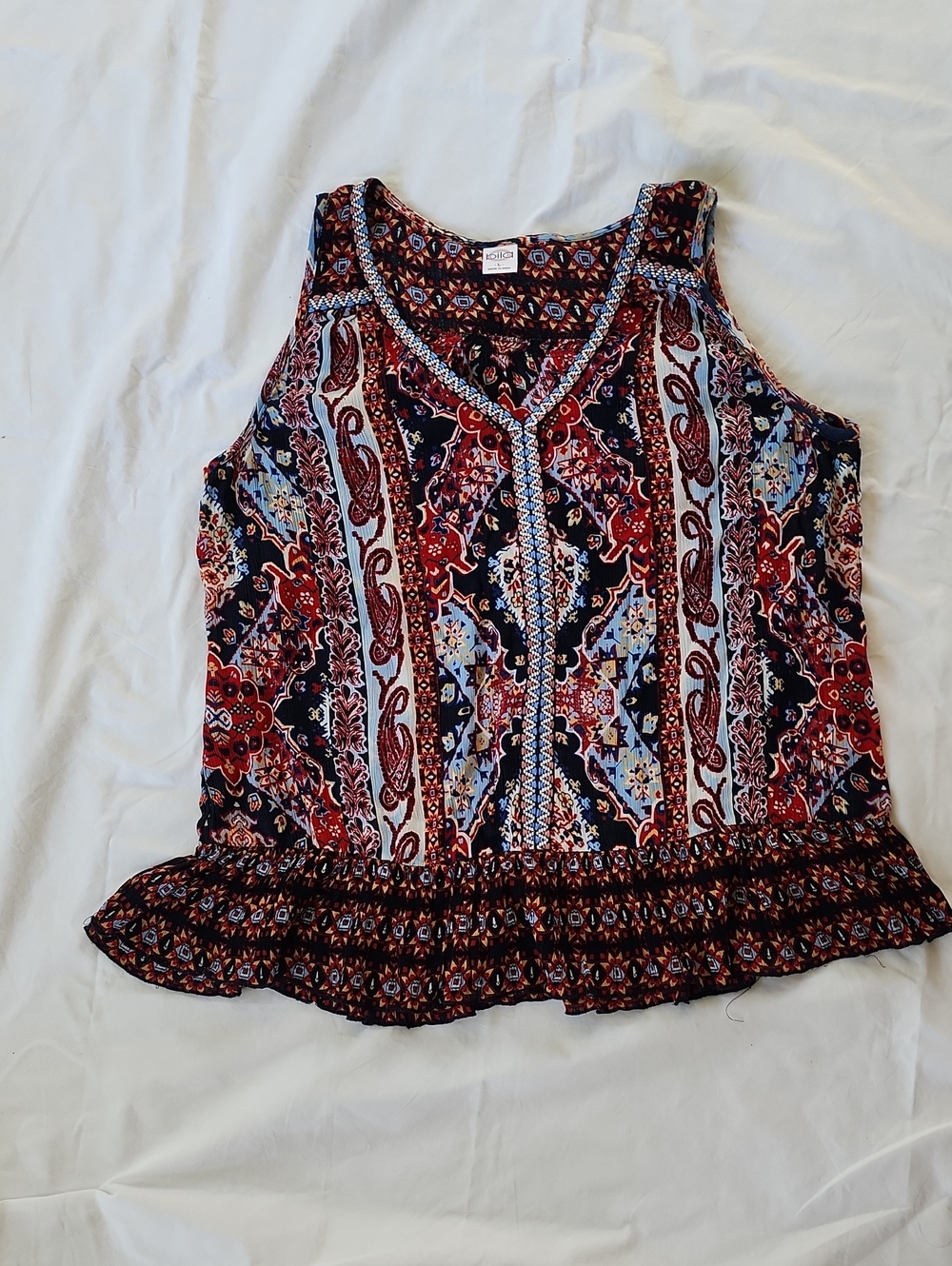 Bila Large Sleeveless Tank Boho Ruffle Hem V Neck Sleeveless